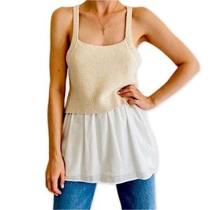 Anthropologie Cream Layered Knit Tank Top